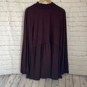 Lane Bryant Women’s Chocolate Plum Smock Neck Long Sleeve Shirt size 18/20